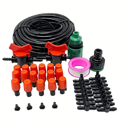 Kits de riego por goteo (50 pies49.2 ft), sistema de riego de plantas de jardín con manguera de distribución y boquillas ajustables, kit de riego