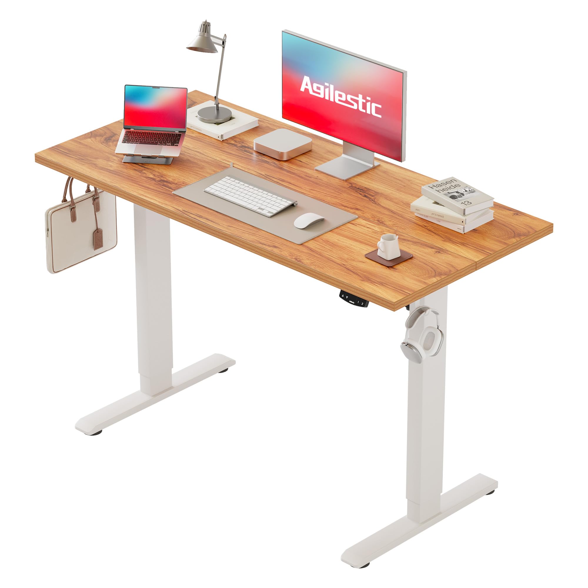 Agilestic Electric Standing Desk, 110 x 60 cm Height Adjustable Sit Stand Desk with Splice Board and Memory Smart Pannel, Home Office Desks, Light Brown — image 1