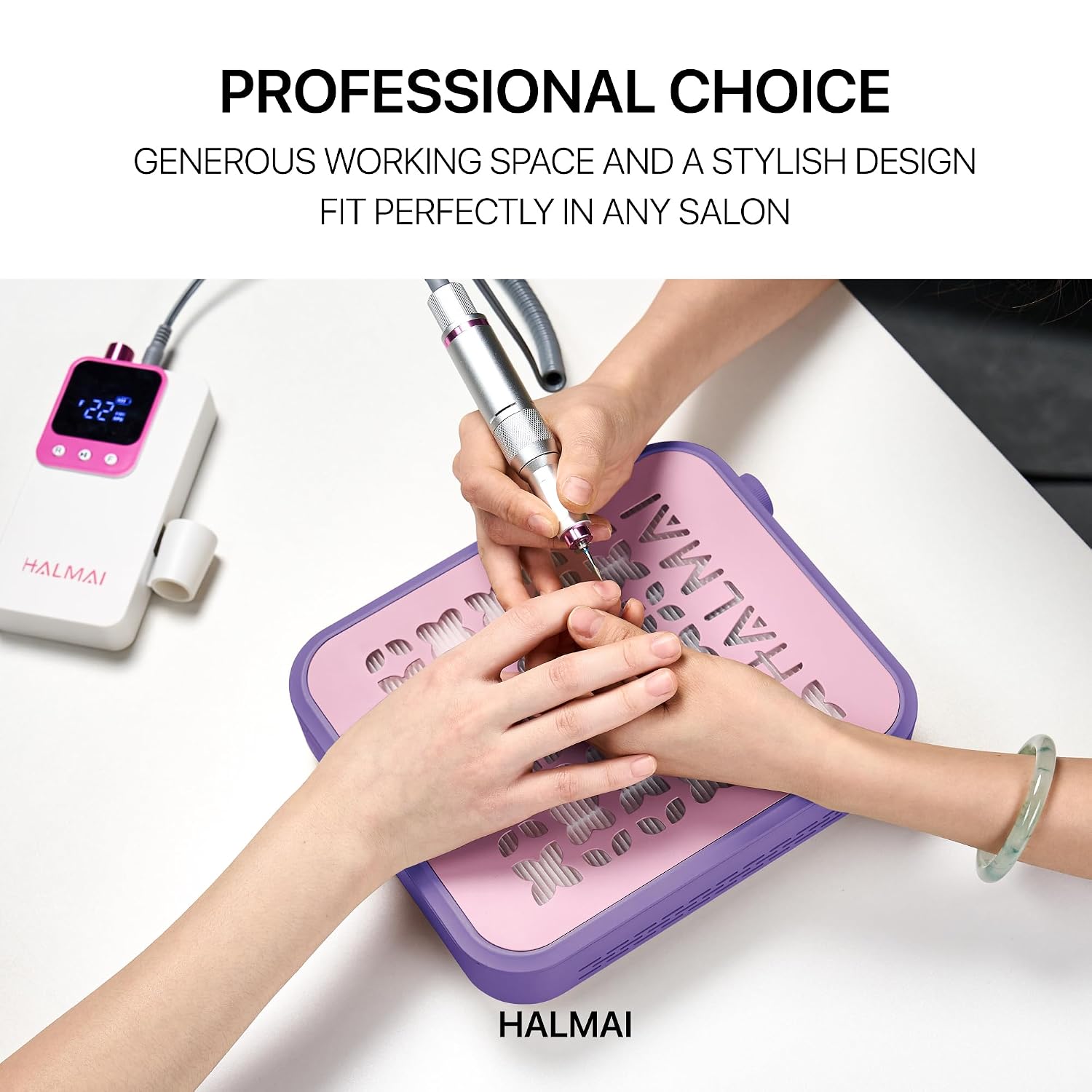 HALMAI Rechargeable Cordless Nail Dust Collector - 800Pa Suction & 5000 RPM Brushless Motor, Portable Salon Tool for Acrylic Nails with Reusable HEPA Filter, Multi-Color Options (Mauve Violet)