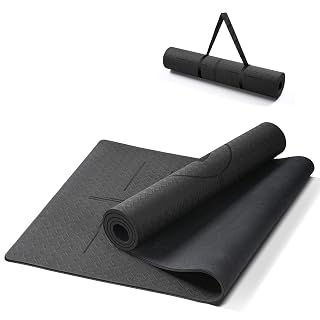 Yogamatte aus ECO Naturkautschuk & Hhautfreundlichem TPE, Extrem Rutschfest, Ausrichtungslinien, Einzigartiges Design, Inklusive Tragegurt, Nachhaltige, für Reise, Pilates, Yoga, Fitness - Amazon product rated Grade A