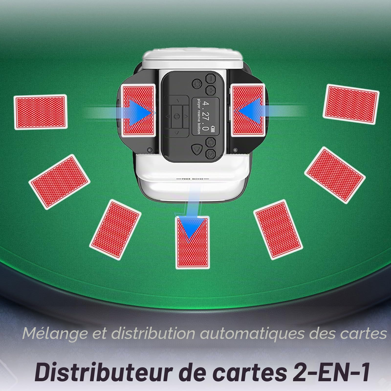 Automatique Mélangeurs de Cartes et Distributeur 2 en1 Rechargeable de Carte pour Poker,Distributeur Mélangeur de Carte Pivotant à 360° pour des Jeux tels Que UNO,Blackjack et Texas Hold'em
