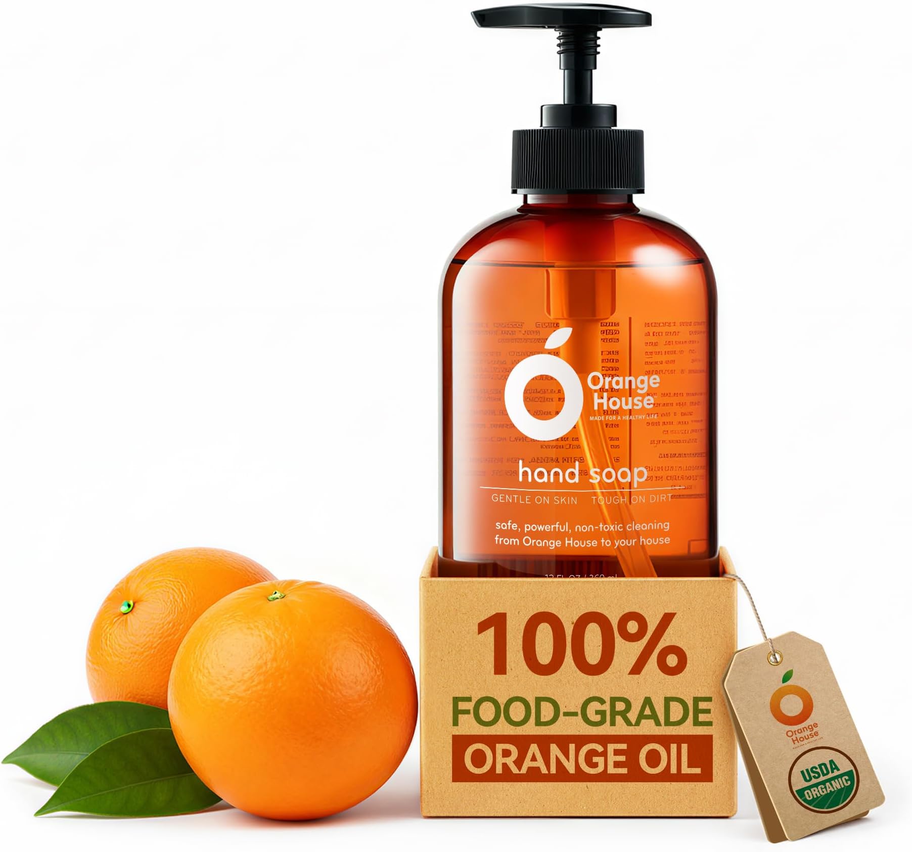 Natural Liquid Hand Soap with Food-Grade Orange Oil, Cruelty-free, Soft and Moisturizing, 12 Fl Oz