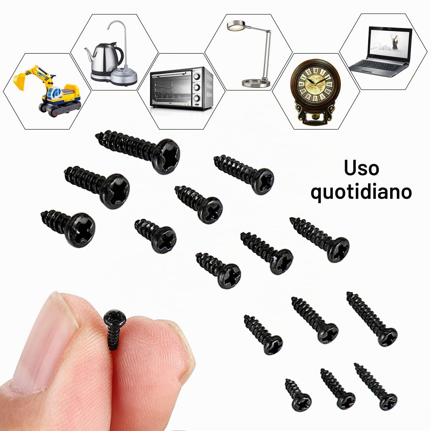 750 pezzi piccole viti a croce a testa tonda, mini viti autofilettanti 15 tipi M1 M1.2 M1.4 M1.5 M1.7 nero - micro viti di riparazione elettronica, per telefoni occhiali da polso.