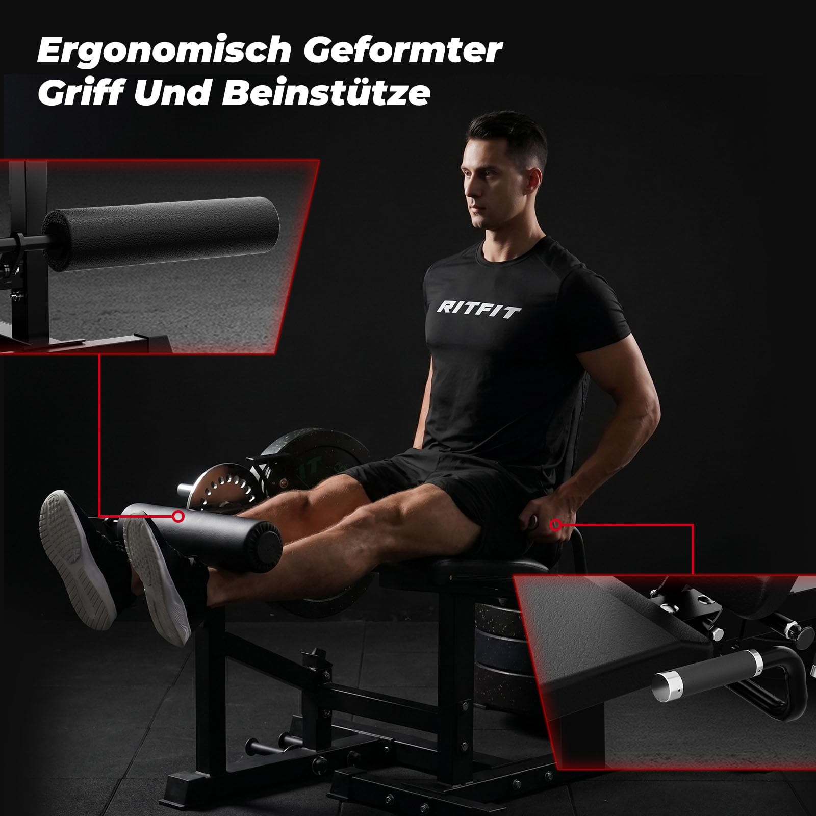 RitFit Beinstrecker Beinbeuger Gerät Beinpresse für Zuhause | 4-fach verstellbare Rückenlehne & 12-fach verstellbare Beinstütze, für Oberschenkel Training & Muskelaufbau Beintrainer
