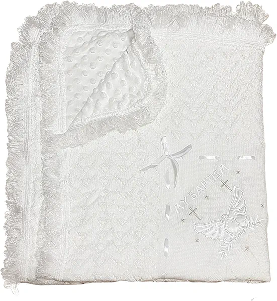 Baby Blanket for Boys Girls Baptism Christening Gifts for Girl Boys Soft White Knitted Shawl Receiving Crochet Blankets Towel for Neutral Newborns Toddler