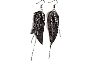 Black Leather Earrings with Chains: Tribal Boho Chic