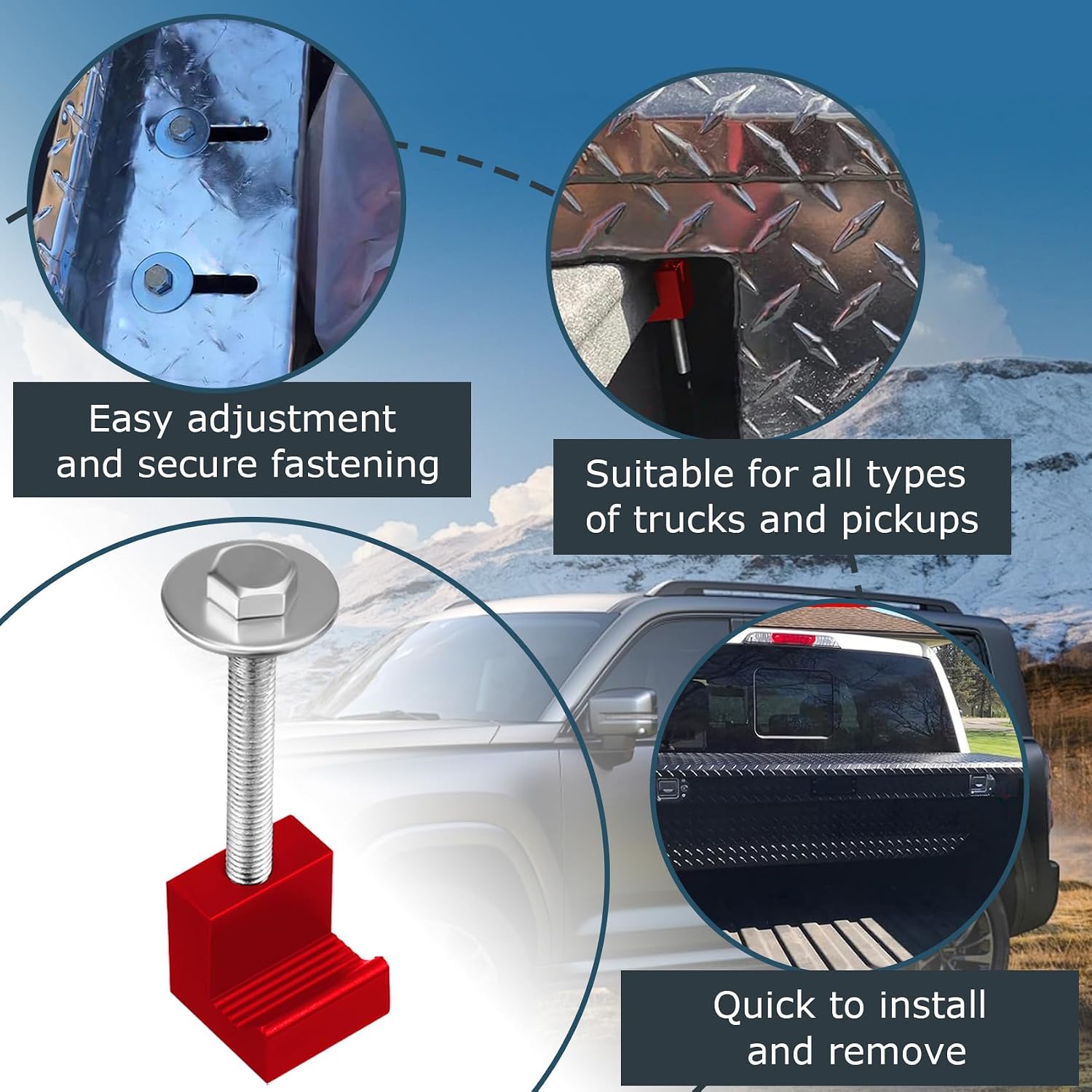 Truck Tool Box Tie Down, Toolbox Mounting Kit, Universal Fit Toolbox Tie Downs Crossover with Screws and Washers, Upgraded J Hook Crossover Tool Box fit for Pickup Truck Tool Box Mount Tie Down image 5