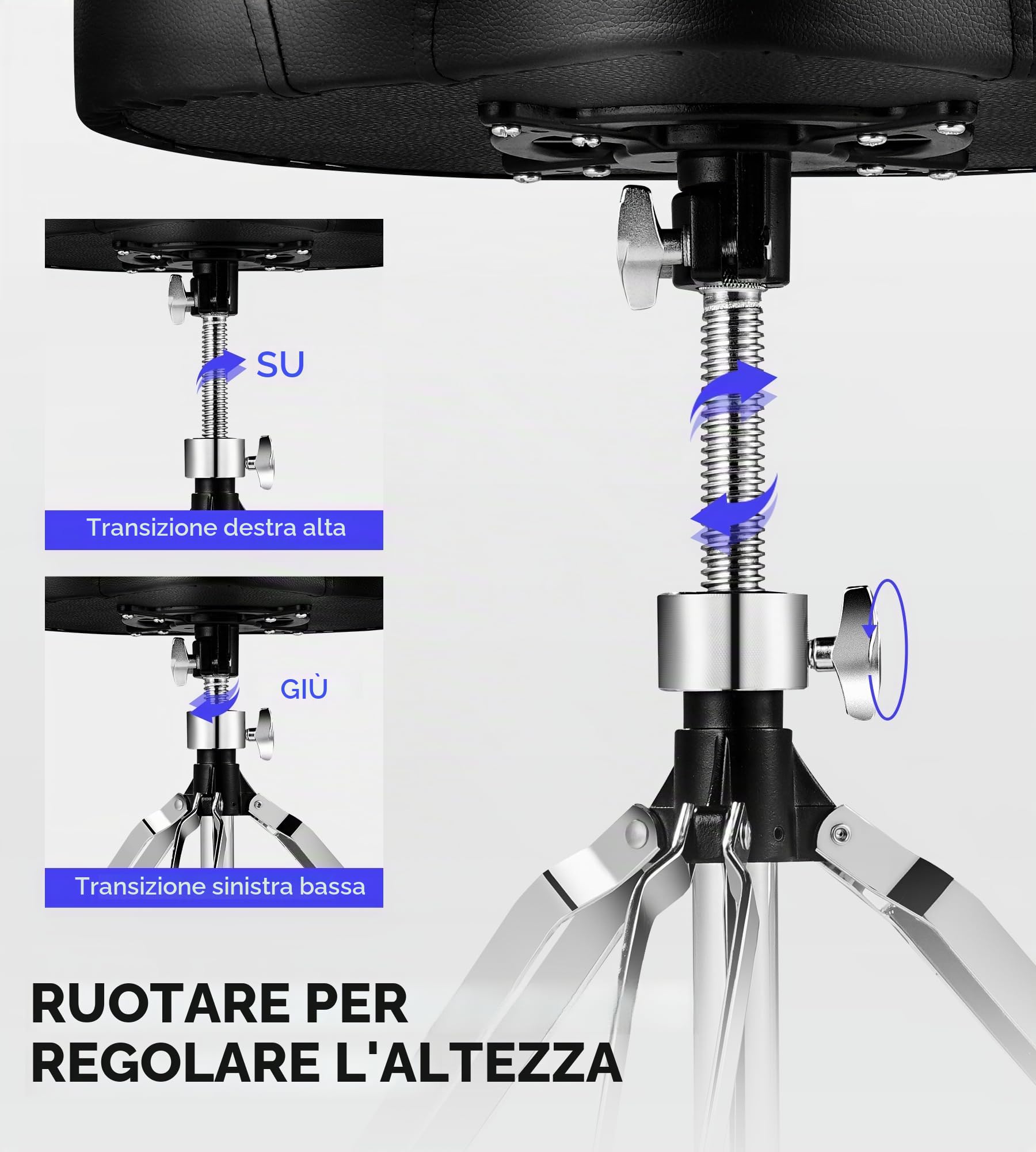Vangoa Imbottito Trono di tamburo Sella regolabile Sgabello per batteria Sedile per batteria stile moto