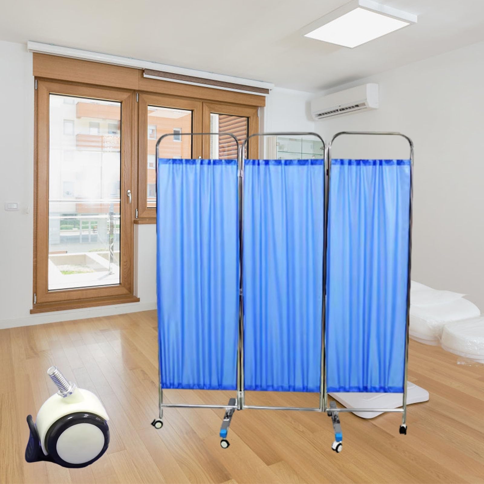 Portable Privacy Screen Medical - 180cm/6ft, Mobile Beauty Salon Partition Room Divider 3 Panel with Wheels, Office Freestanding Wall Divider