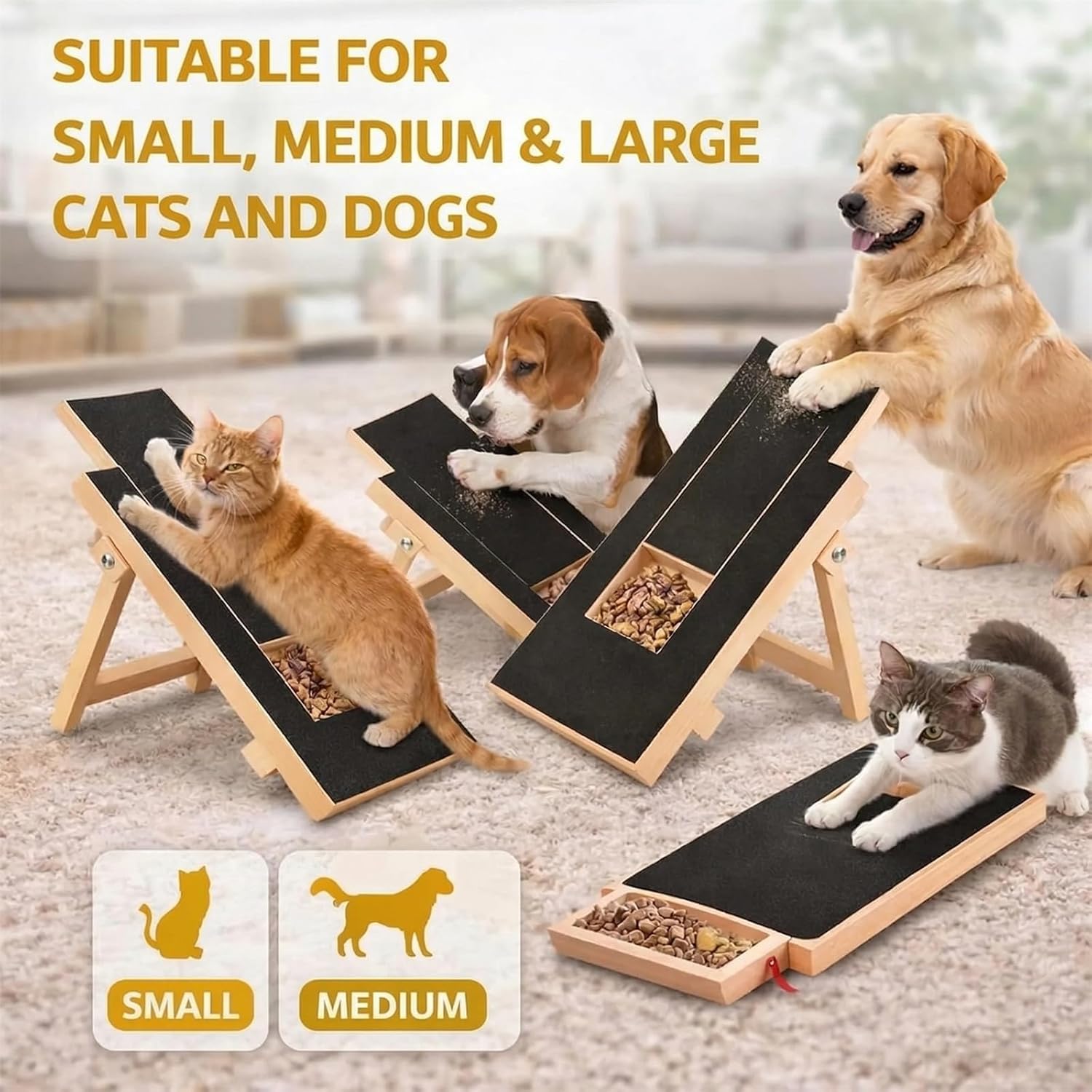 Dog Nail Scratch Board, Three-Angle Adjustable Folding Dog Scratch Board with Treat Box and 2 Replacement Sandpaper, Durable Wooden Dog Nail File Board 13.7x9.8in for All Breeds Nail Care