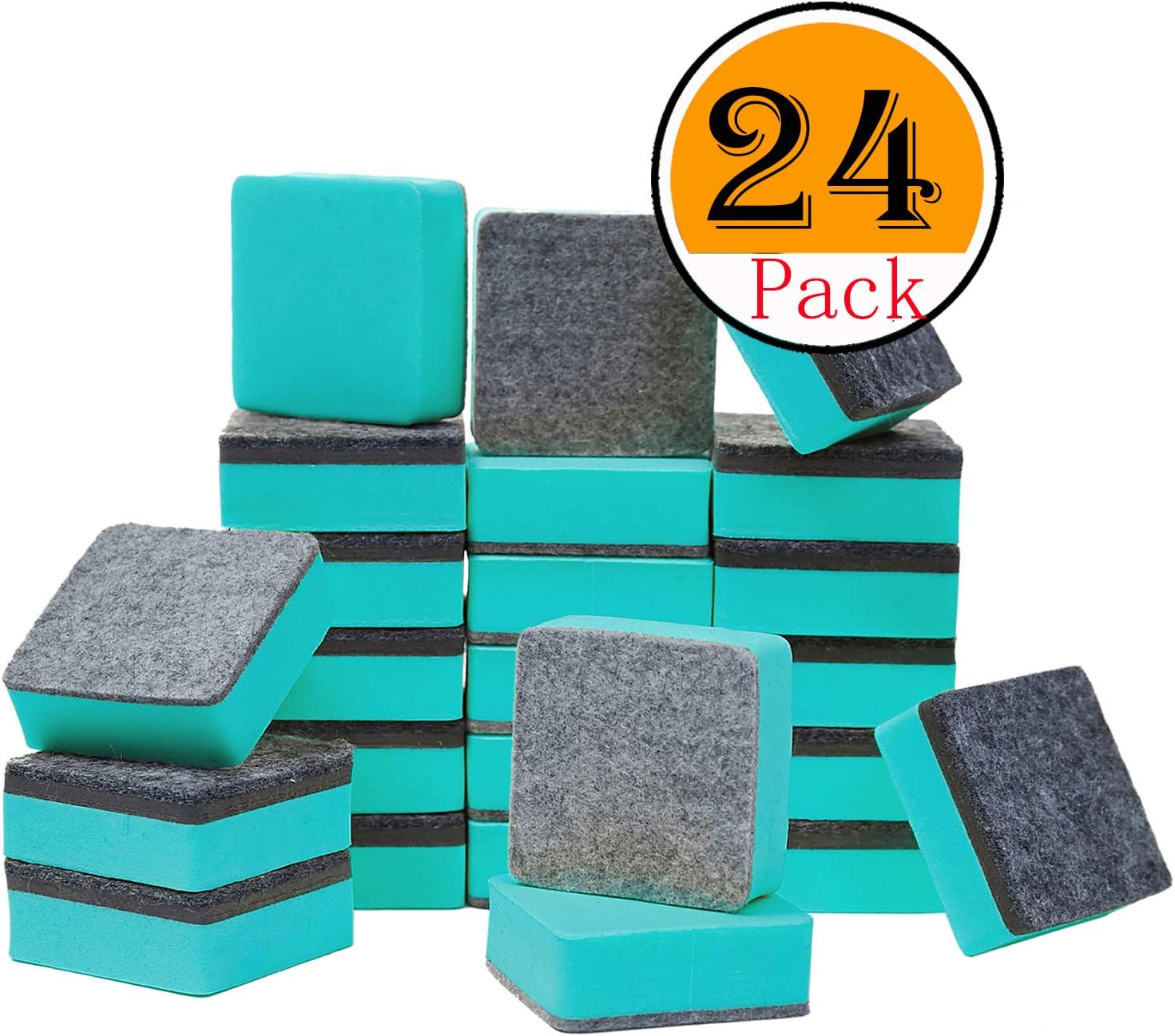 officematters Cute Magnetic Chalkboard Whiteboard Dry Erasers Cleaner. Pack of 24 (24Pcs - Green)