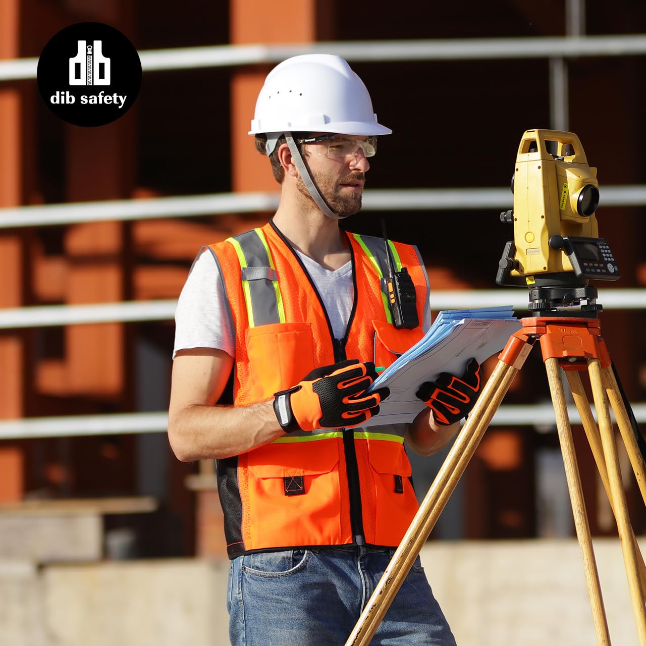 Dib Safety Chaleco reflectante de malla de alta visibilidad con bolsillos y cremallera, fabricado con cinta 3M