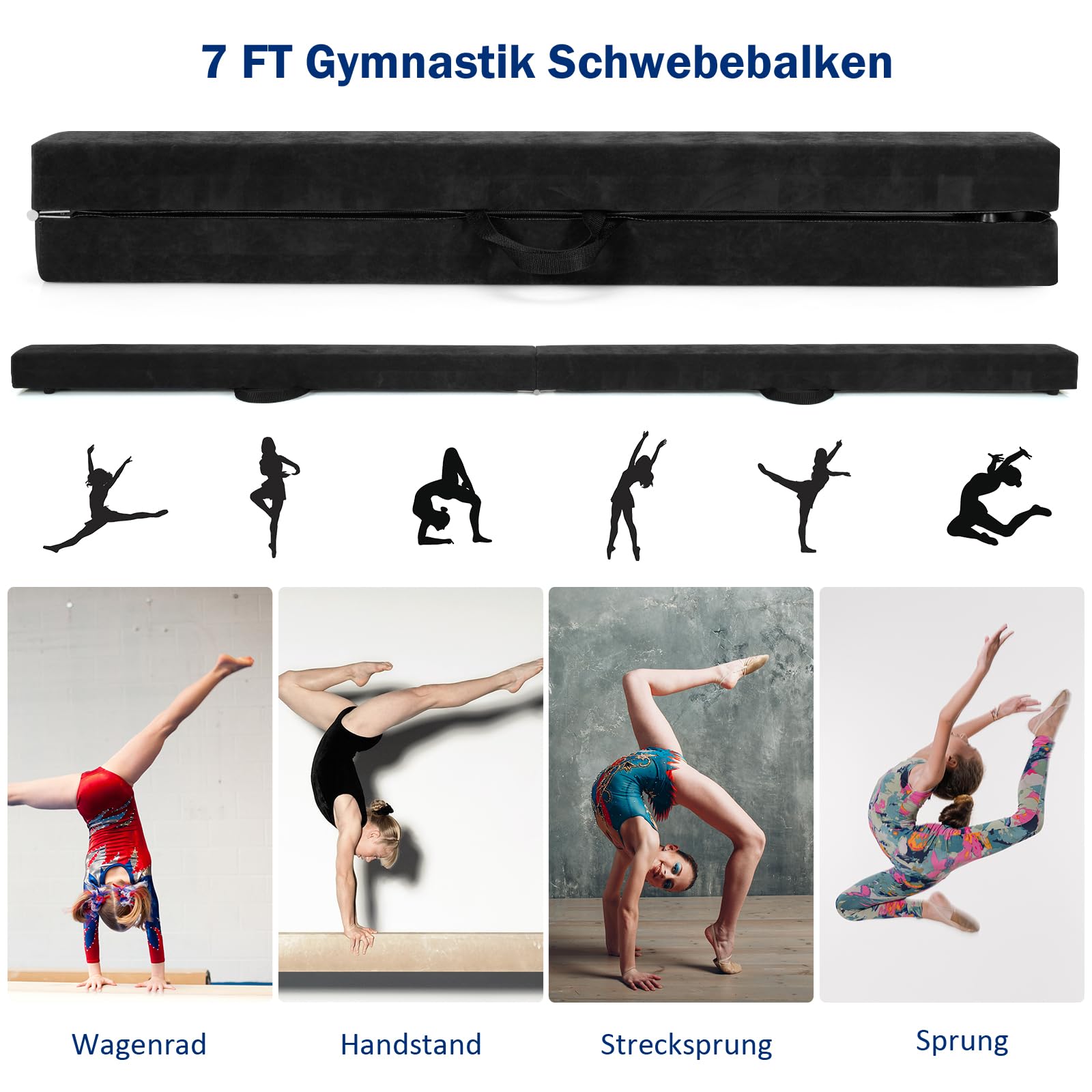 GOPLUS Schwebebalken für Zuhause, 210x10x8cm Gymnastikbalken Balancierbalken mit Griffen, Turnen Balken rutschfest für Kinder & Anfänger