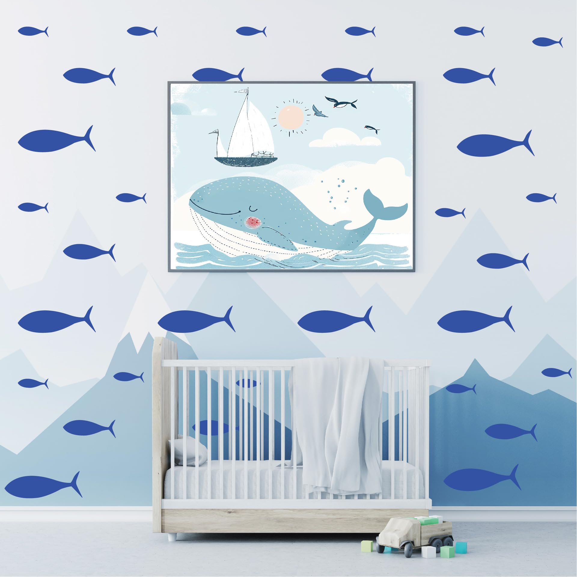 Blue Fish Wallpaper Decals Decor for DIY Living Room,Glass Doors Windows,Kitchen,Bedroom,Playroom,Nursery,Bathroom,for Adults,10 Sheets Shoal of Fish Wall Stickers Aesthetic Decoration