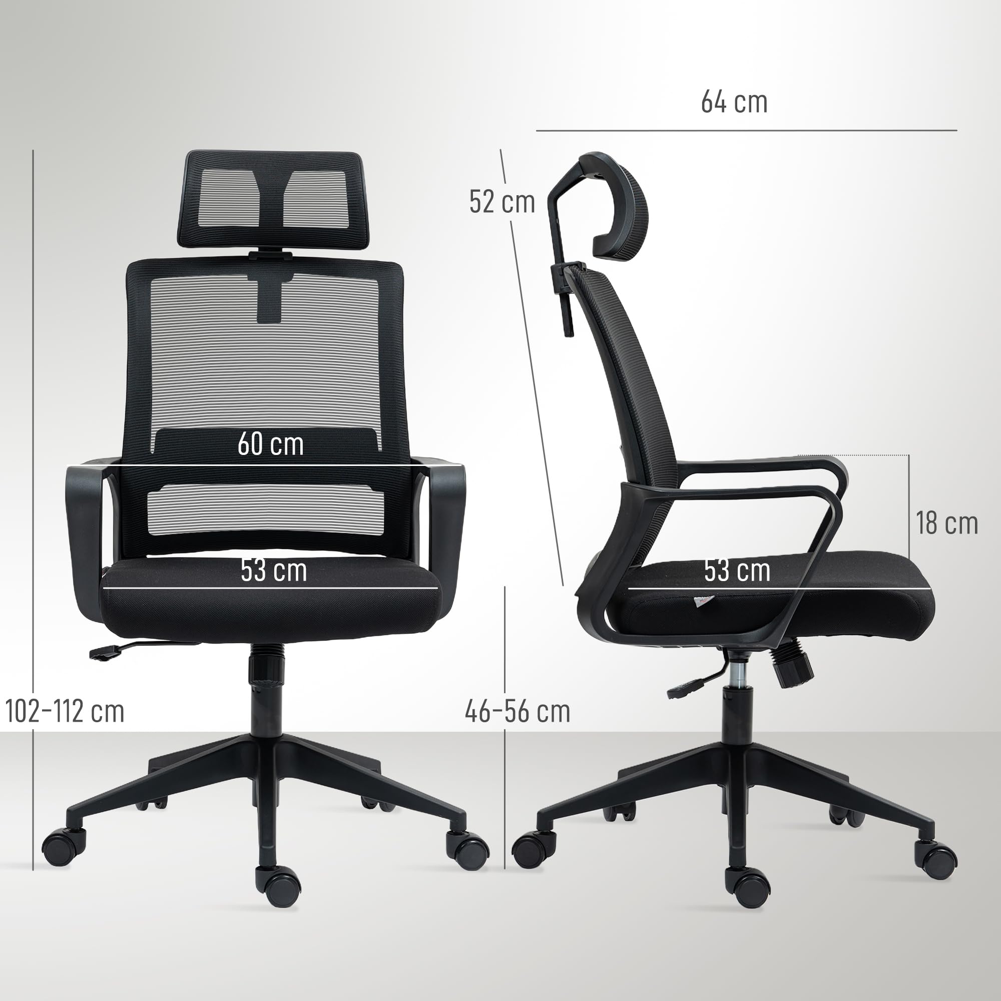 HOMCOM bureaustoel met opklapbare armleuningen, ergonomische