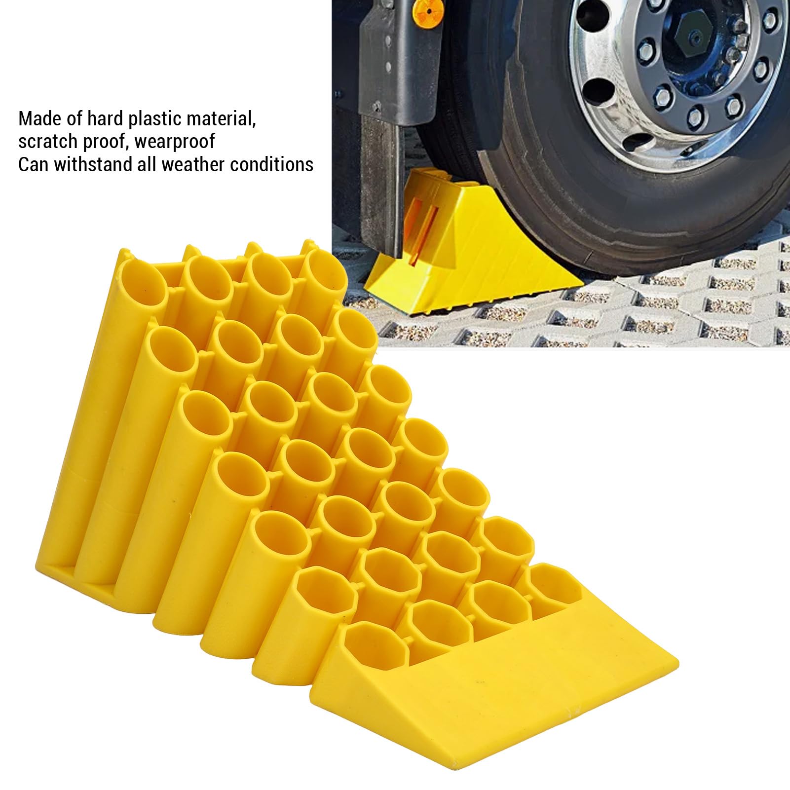 Klin Pod Koło, Wytrzymały Klin Pod Koło o Masie od 1 do 3 Ton z plastikową powierzchnią antypoślizgową, Lekki Ogranicznik Koła o Wymiarach 17,32 X 7,87 X 19,69 Cala