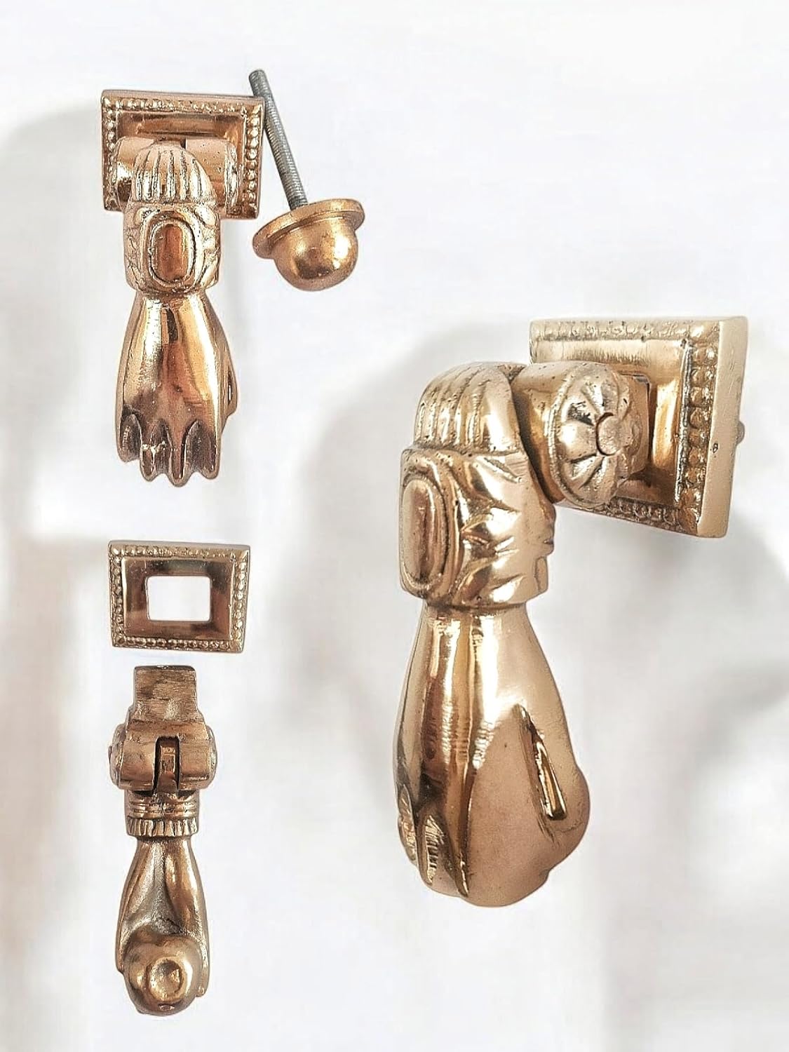 Handcrafted Brass Door Knocker - Elegant Fatima's Hand Design, Mirror Gold Finish, 10,5cm Height