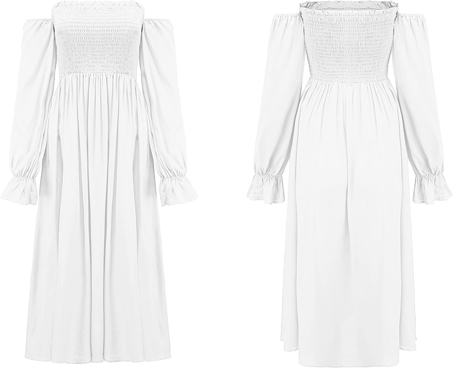 R.Vivimos Summer Dress for Women Long Sleeve Casual Plaid Print Smocked Off Shoulder A-Line Midi Dress - Image 6