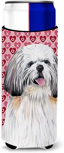 Caroline's Treasures SC9256MUK Shih Tzu Hearts Love and Valentine's Day Rettrait Ultra Hugger para latas delgadas, funda enfriadora, lavable a