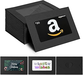 50 Pack Window Gift Card Envelopes, 4 x 2.8 Inch Mini Kraft Paper Envelopes, Elegant Gift Card Holders with Heart Shaped Clasp for Holidays Party Business Gift Cards Invitation (Black)