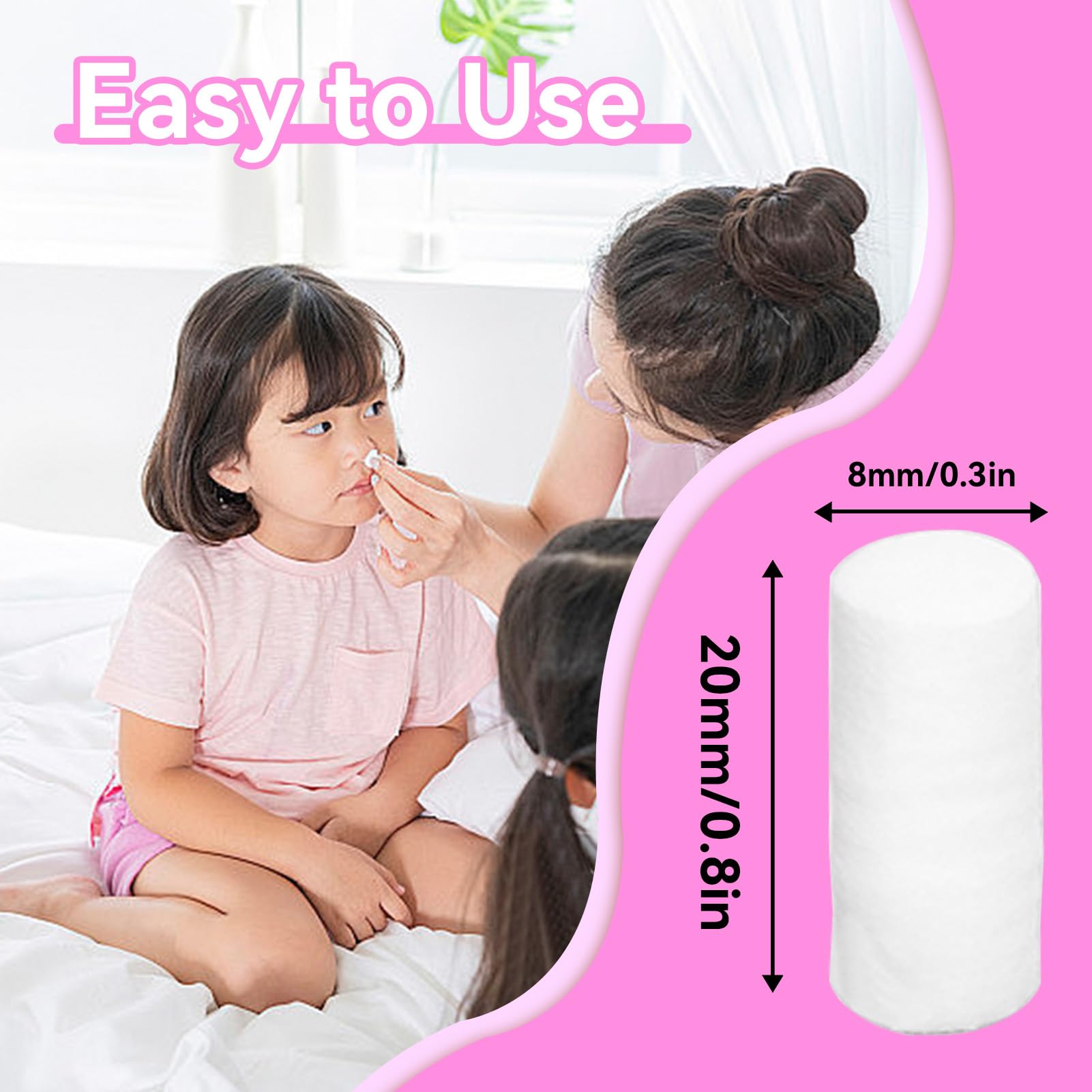 5 Confezioni Tappo Sanguinamento dal Naso per Bambini, Rotoli di Cotone Dentali Tappi Nasali Tampone di Cotone Emostatico per Bocca e Naso, Smette di Sanguinare Velocemente(L)