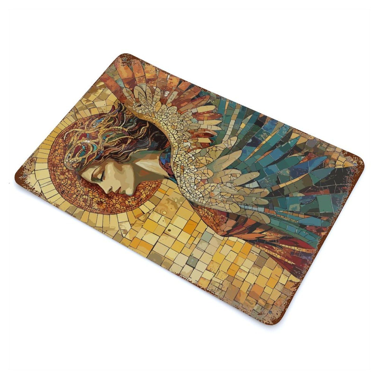 Angel Mosaic Decorative Tin Sign 11.8"x7.9", Ideal for Cafe, Home Bar And Lounge Decor