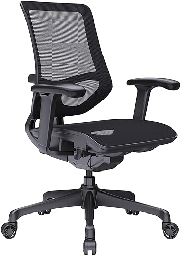 WorkPro Silla de oficina ergonómica de malla y malla con respaldo medio, negro/negro, compatible con BIFMA