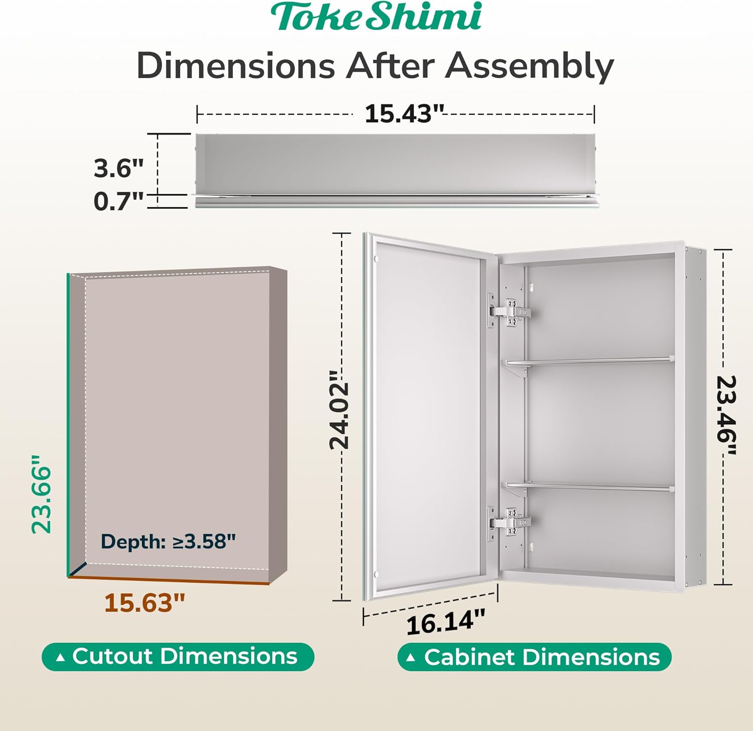 tokeshimi 16 x 24 medicine cabinets for bathroom with mirror, assembly required, recessed medicine cabinet with tempered beveled mirror, stepless adjustable shelves, dtc hinge silver 16x24 in