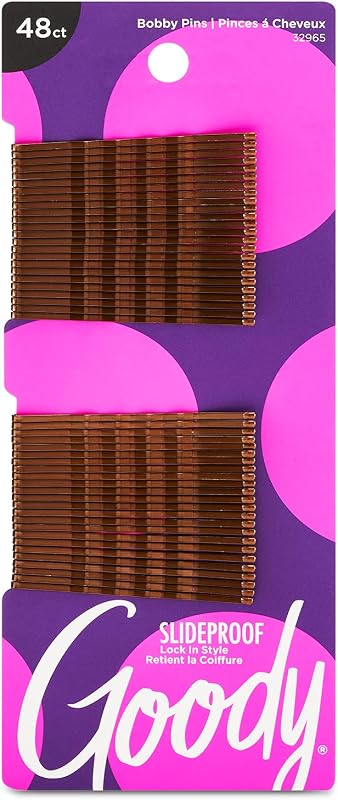 Goody SlideProof Bobby Pins, 48 Ct, Brunette Brown, High Gloss Bobby Hair Pins for Styling, Lock In Style, Comfortable, Pain-Free Styling Accessories for Women & Men, All Hair Types
