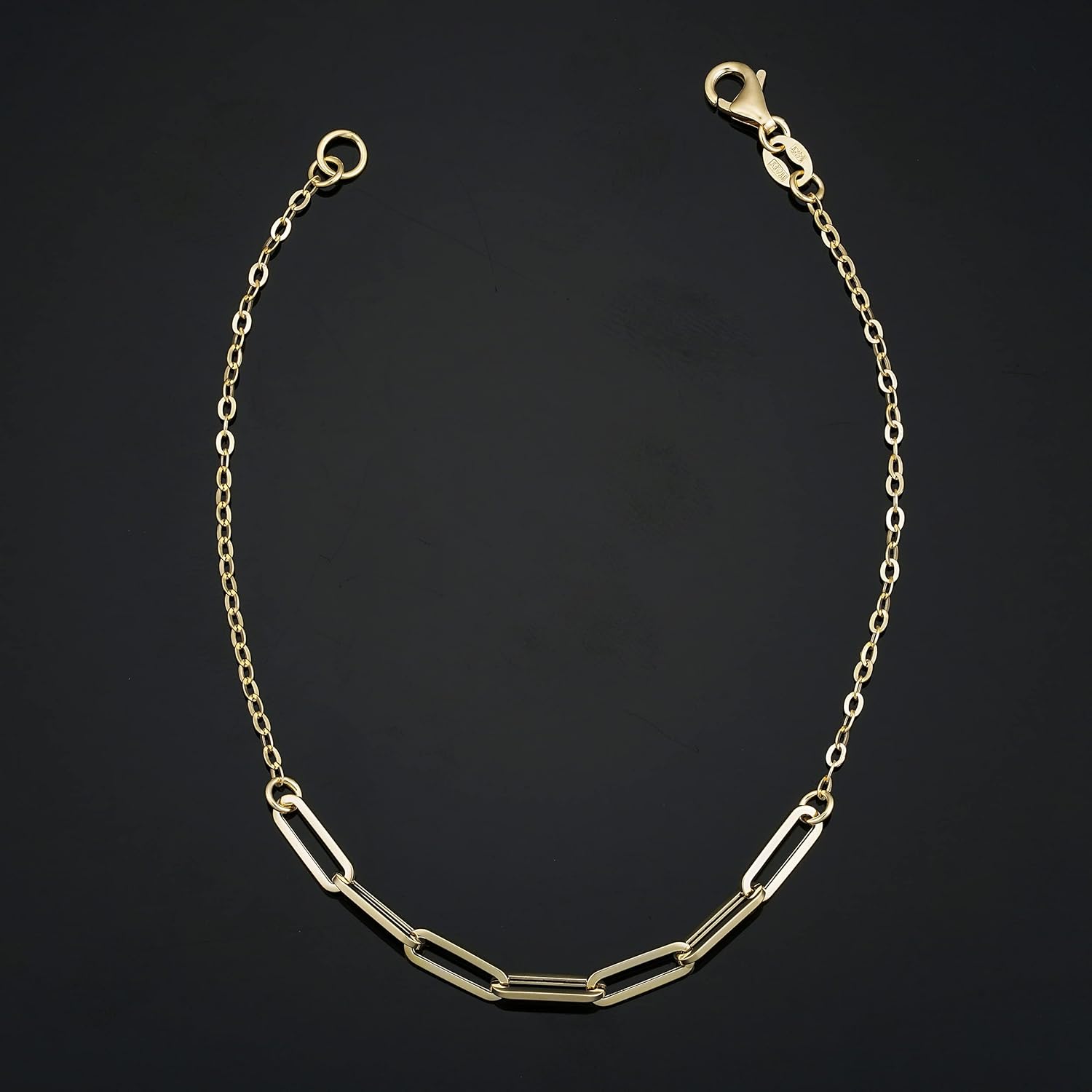 Au Naturale Solid 10k Yellow Gold Paperclip Link and Flat Cable Chain Bracelet (7.5 inch) | Minimalist Jewelry for Women