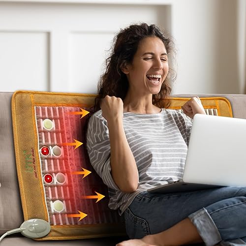 UTK Almohadilla térmica infrarroja grande, luz fotónica de 660 nm, amatista, turmalina y piedra preciosa de jade, iones negativos, lejanos, función