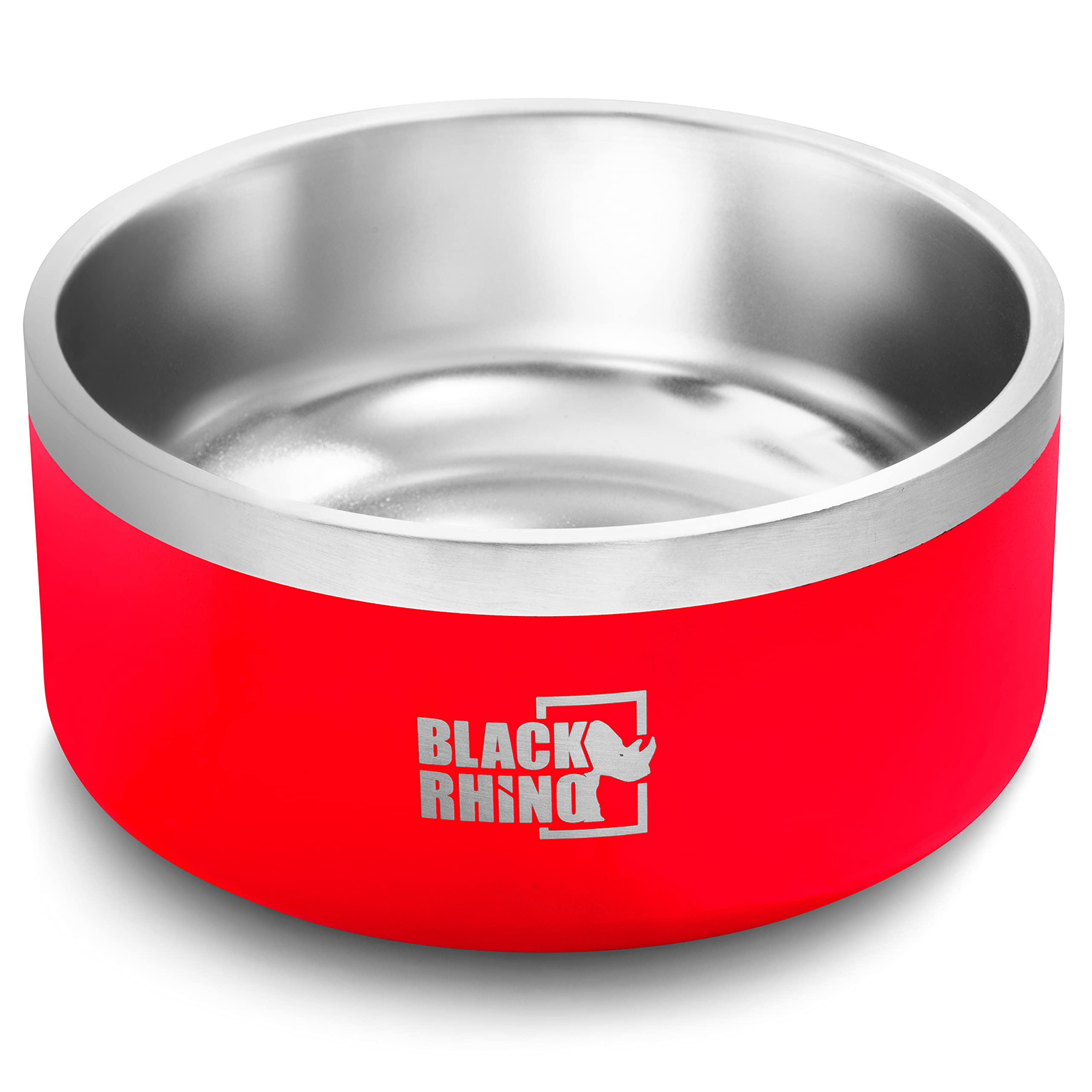 Black Rhino The Dura-Bowl - Cuencos para comida y agua de acero inoxidable con doble aislamiento (42 onzas) para perros pequeños, medianos y grandes, antideslizantes