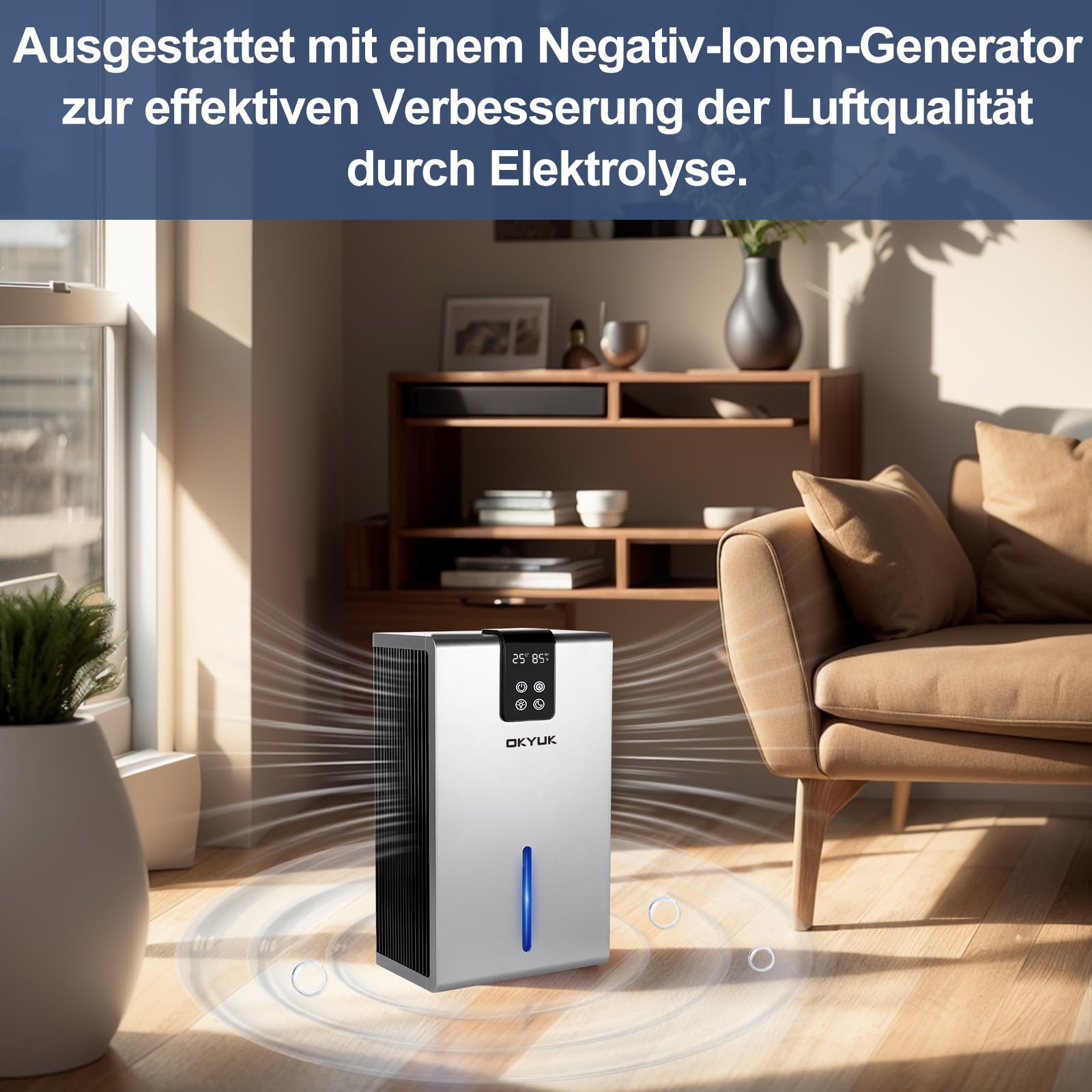 Elektryczny osuszacz powietrza 2700 ml, osuszacz powietrza do domu z automatycznym wyłączaniem, 7-kolorowe światło LED, idealny do kampera, łazienki, sypialni, piwnicy (kolor szary)
