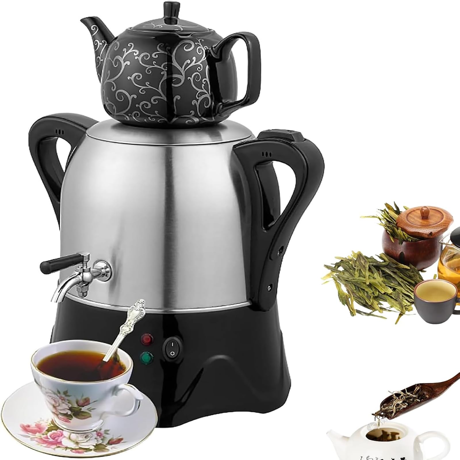 Turecki ekspres do kawy 3L z ceramicznym czajnikiem 1L | Automatyczne wyłączanie i ochrona przed wysuszeniem, funkcja automatycznego utrzymywania ciepła(black)