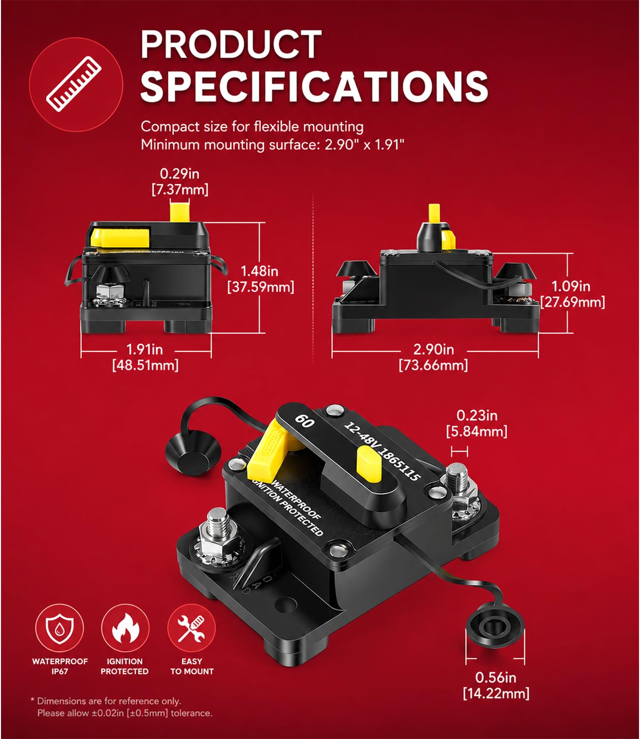 1865115 MKR-27 Circuit Breaker 60 Amp Compatible with All Minn Kota 12V/24V/36V/48V Electric Trolling Motors,Waterproof