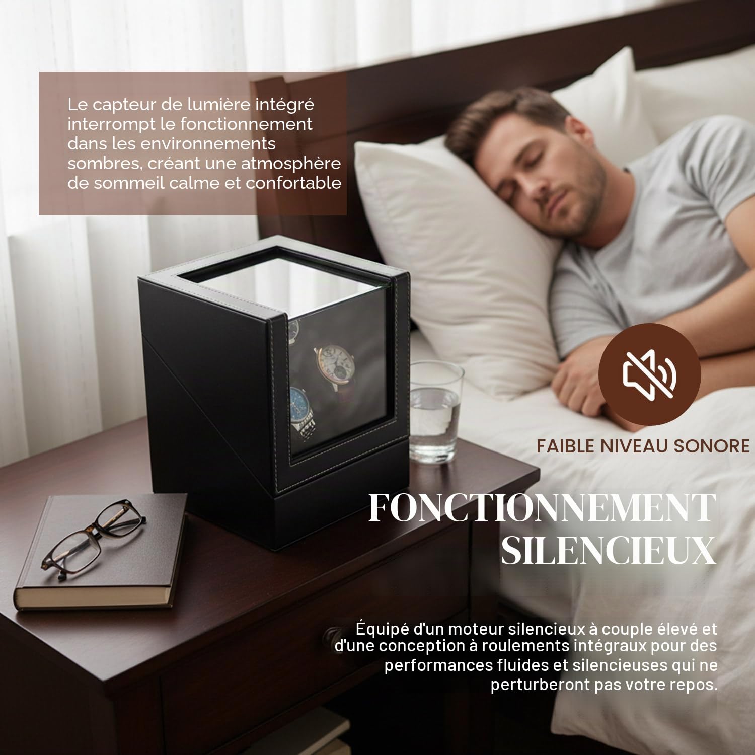 Mcbazel Remontoir Automatique pour Montres - Boîte en Cuir, Moteur Silencieux, 2 Modes de Rotation, Boîte de Présentation pour Collection de Montres