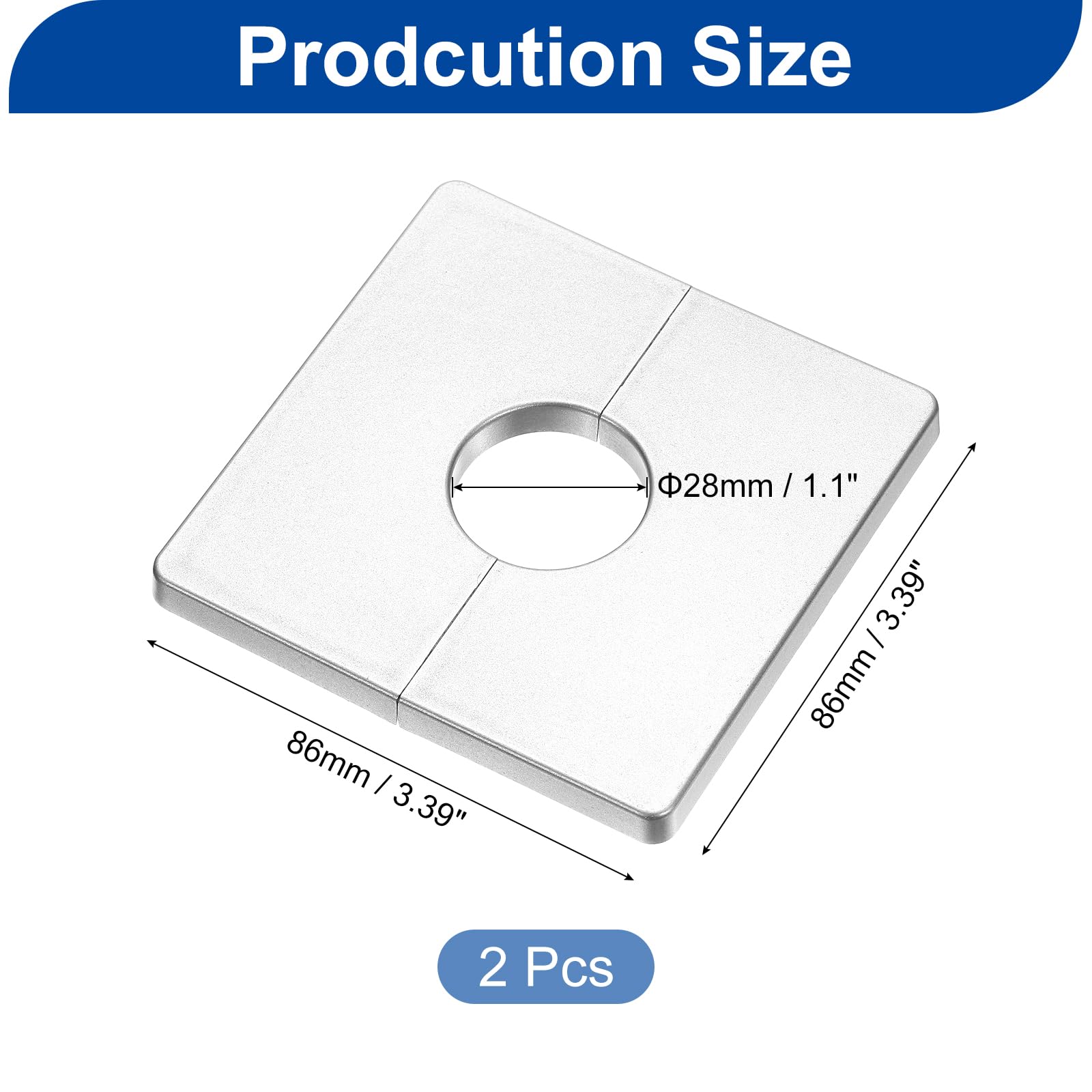 QUARKZMAN 2 Piezas Placa Decorativa Cuadrada De ABS, Brida De Pared, Cubierta Decorativa Para Tubos Montada En Pared De 28 Mm De Diámetro, Plateado