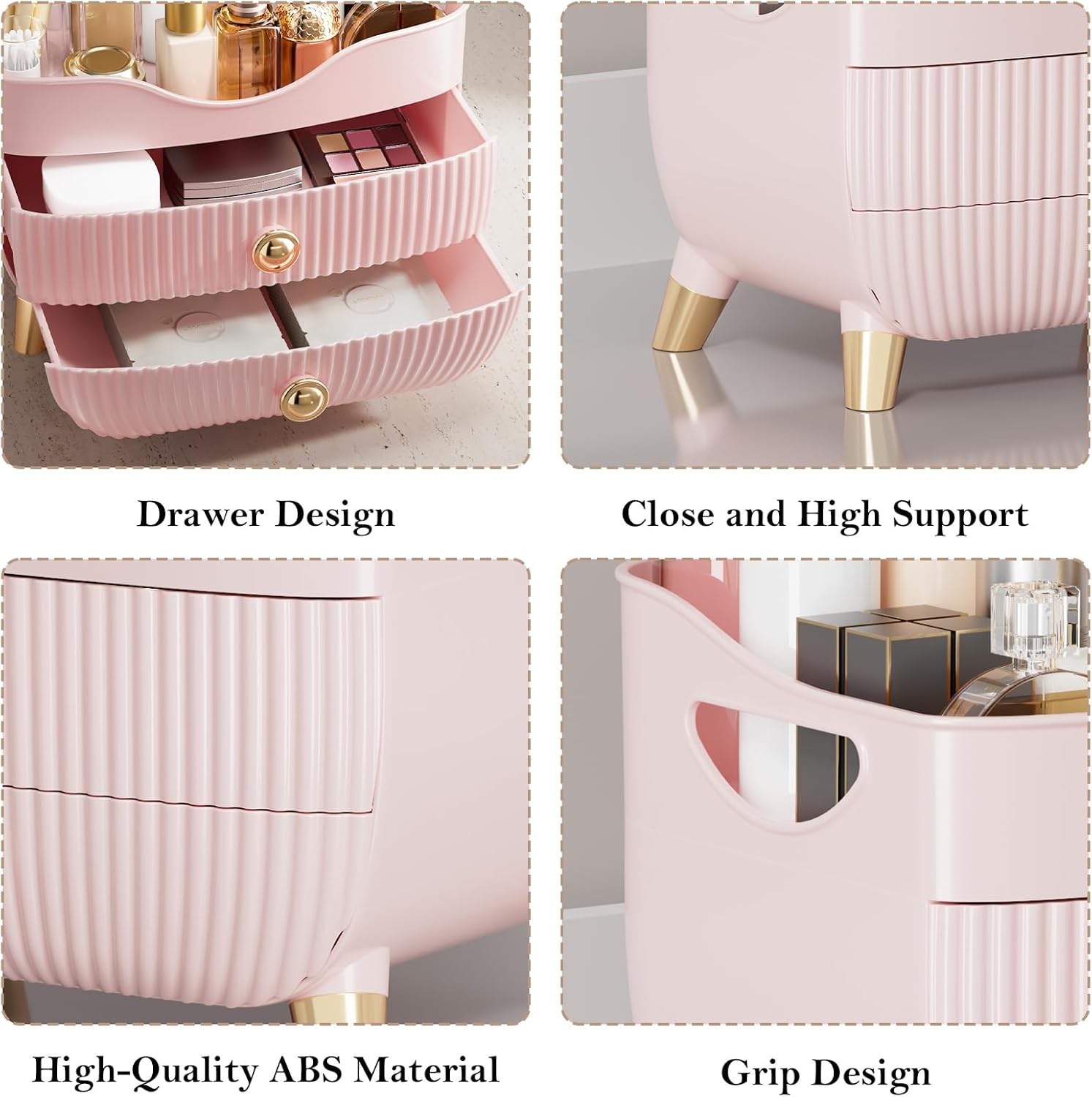 Makeup Organizer Countertop, Large Capacity Skincare Cosmetic Organizer for Vanity with 2 Drawers, Cosmetic Display Cases Makeup Storage Box for Bedroom, Bathroom, Ideal Gifts for Women(Pink)