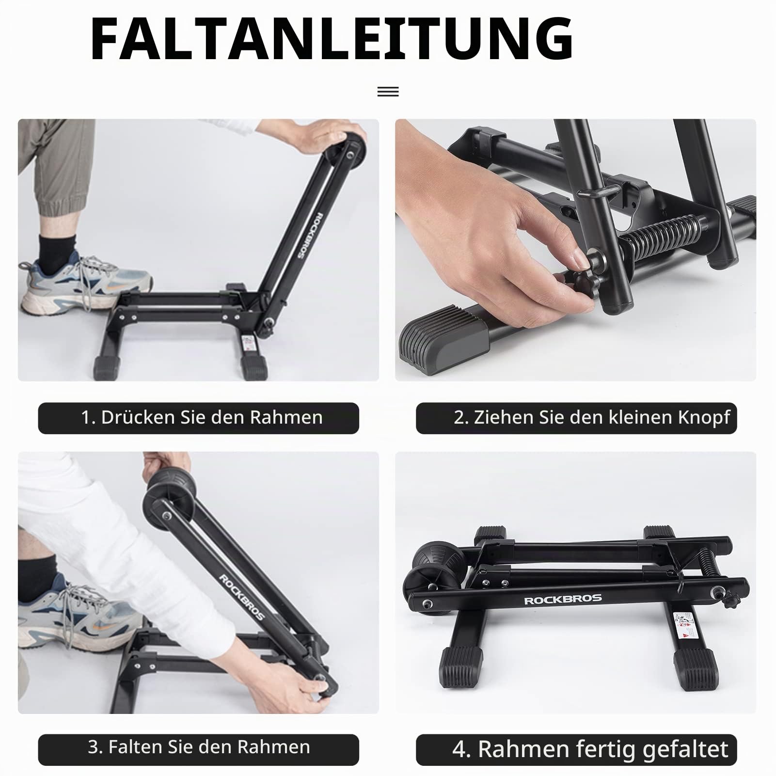 ROCKBROS Fahrradständer Fahrrad Faltbar Hinterradständer aus Kohlenstoffstahl Ideal für 24-27,5” Mountainbikes, Rennräder, Falträder