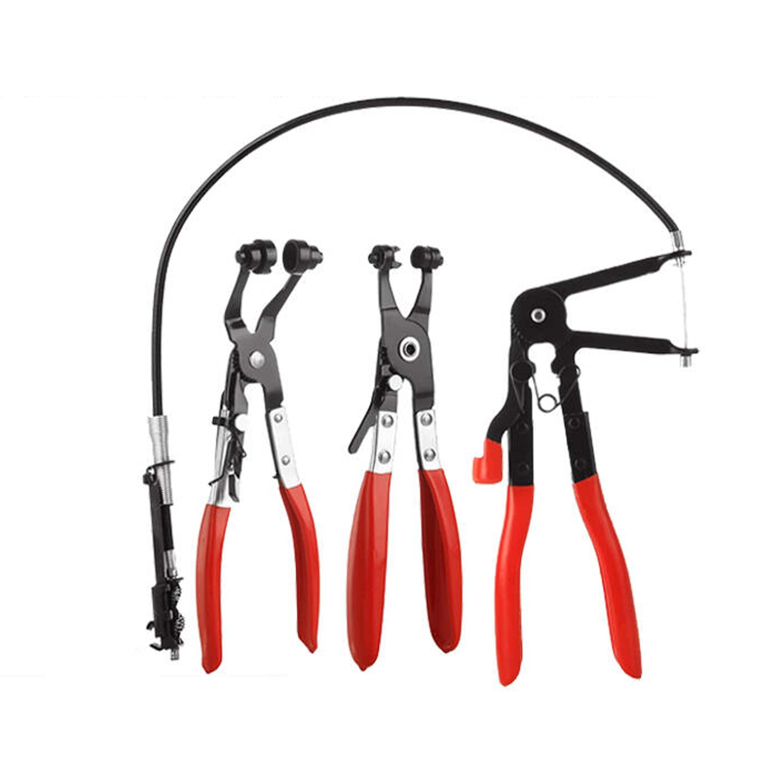 Hose Clamp Pliers Set 3-Piece - CV Boot & Fuel Line Repair Tool Kit with 27" Long Shaft, Spring Band Clamp Pliers, Straight/Angled Neck & Work Gloves - Heavy Duty Car Mechanic Tools for UK Garages
