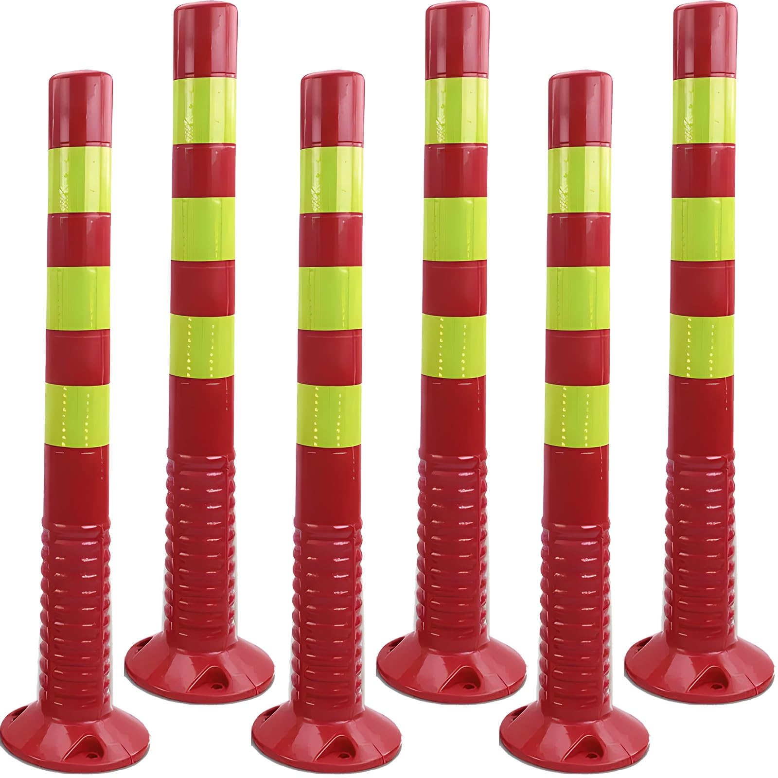 Paquete de 6 postes delimitadores de tráfico, postes de plástico resistentes para control de multitudes y seguridad, barreras reflectantes para estacionamiento (rojo y amarillo)