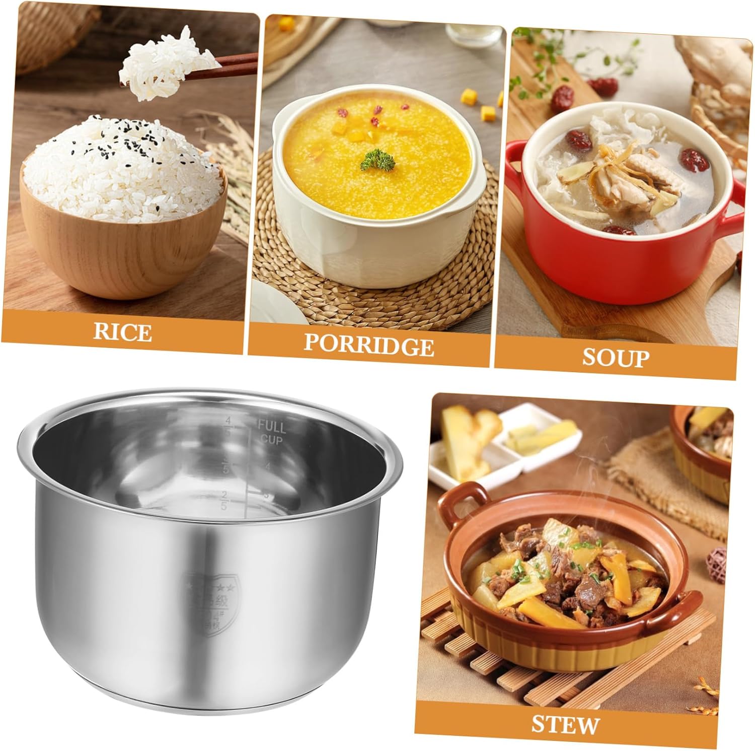 Kichvoe Rice Cooker Inner Pot Non-stick Rice Cooker Liner Stainless Steel Inner Liner Universal Rice Cooking Container 2l Rice Maker Replacement for Home Kitchen Silver