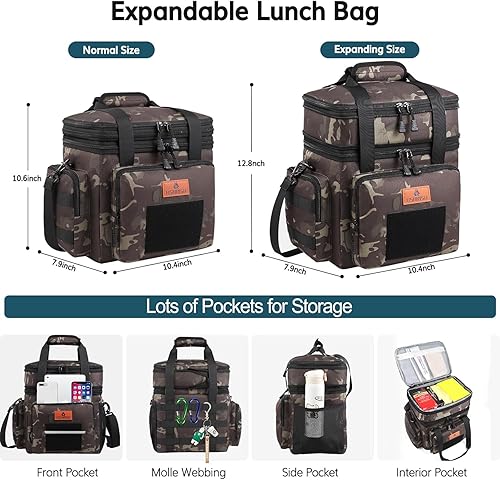 Miniatura 3 de HSHRISH Lonchera táctica de doble cubierta para hombres, bolsa de almuerzo grande con aislamiento expandible, a prueba de fugas, bolsas