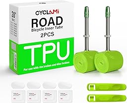 CYCLAMI Camera d'aria in TPU da 1/2 pezzi per bici da strada, adatta per 700 x 23/25/28/30/32c, 38g Camera d'aria in TPU da 28 pollici,valvola in metallo: 45/60/80 mm