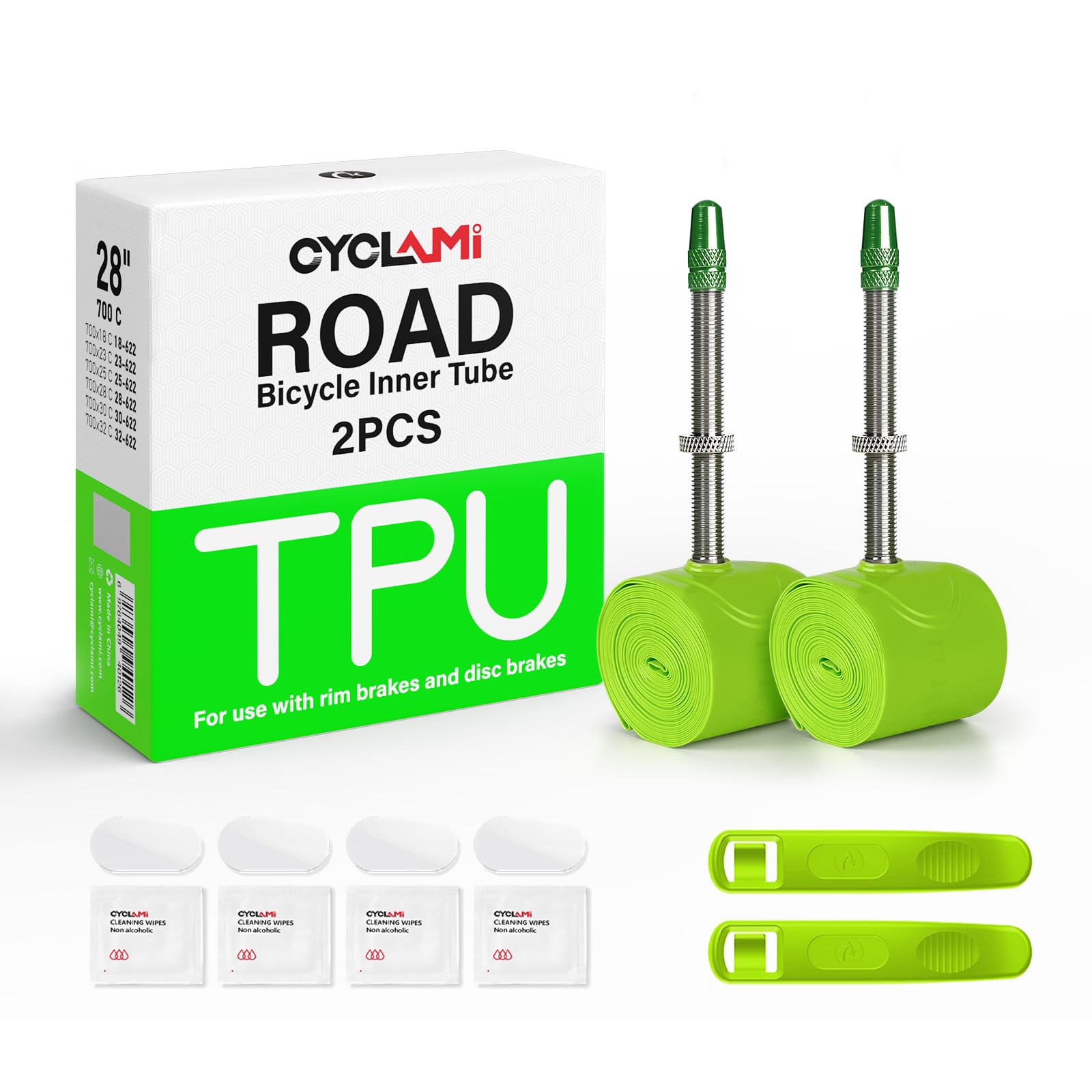 CYCLAMI Camera d'aria in TPU da 1/2 pezzi per bici da strada, adatta per 700 x 23/25/28/30/32c, 38g Camera d'aria in TPU da 28 pollici,valvola in metallo: 45/60/80 mm - 2