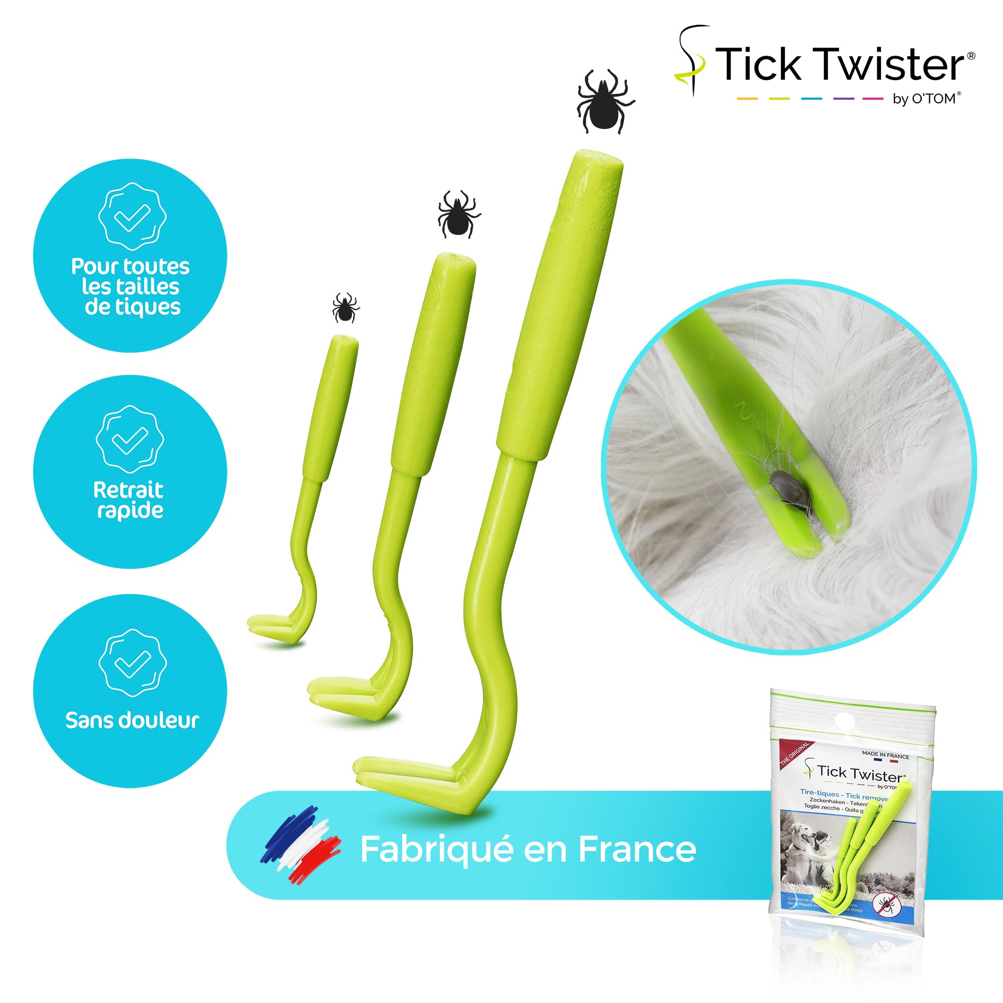 Tire Tique pour Chien, Chat et Humain - Retrait Facile, Rapide et sans Douleur – Pince à Tique avec Notice et Sachet pour Le Rangement - Fabriqué en France