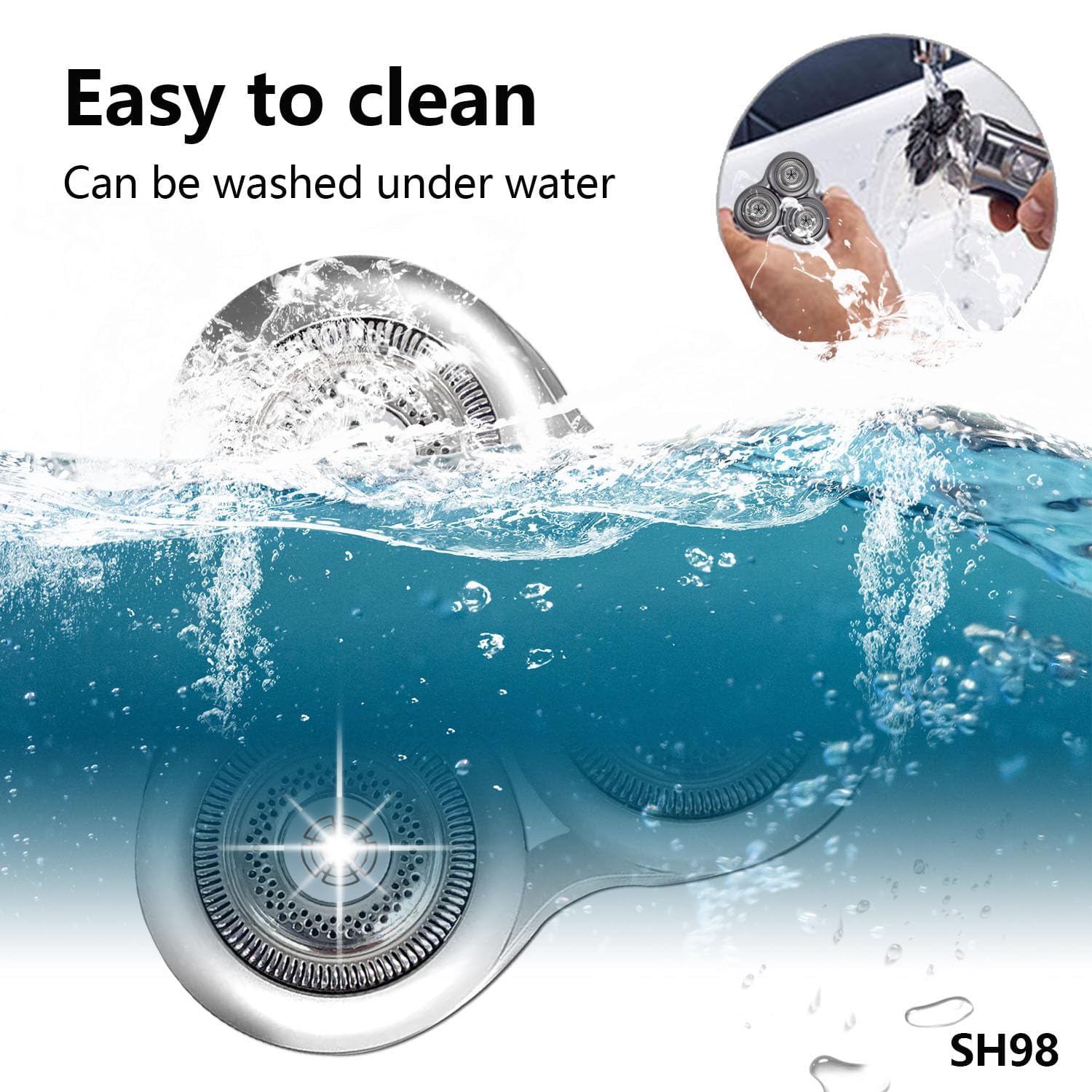 SH98 Tête de rasage de rechange complète, compatible avec Philips Norel*o Série 9000, Tête de rasage de précision avec support métallique et lames à double couche, avec brosse de nettoyage, Argent