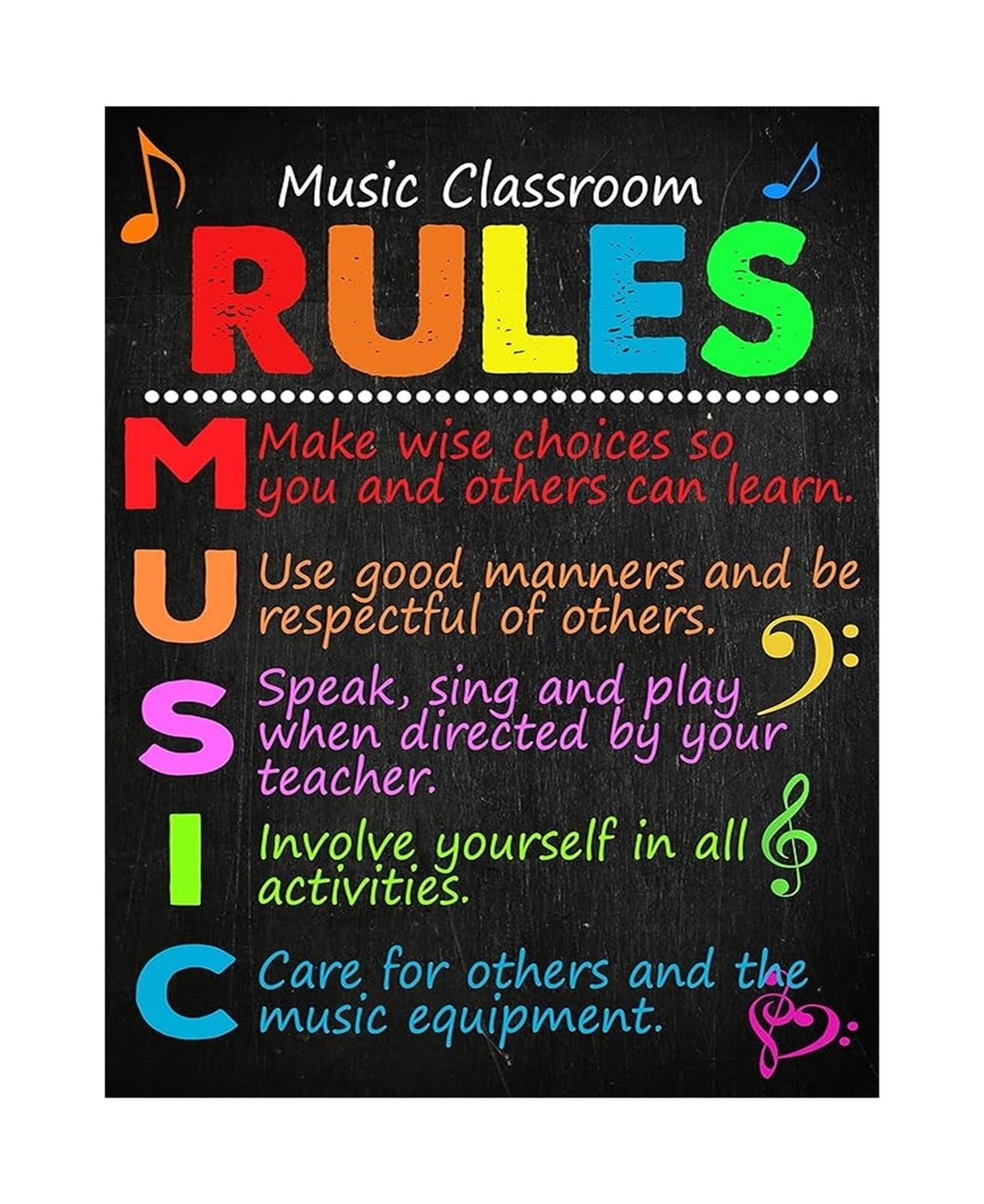 MDBJTCYZN Classroom Rules for Music Poster - Educational Decor for Teachers, Bulletin Board, School Supplies(Framed,12x18inch(30x45cm))