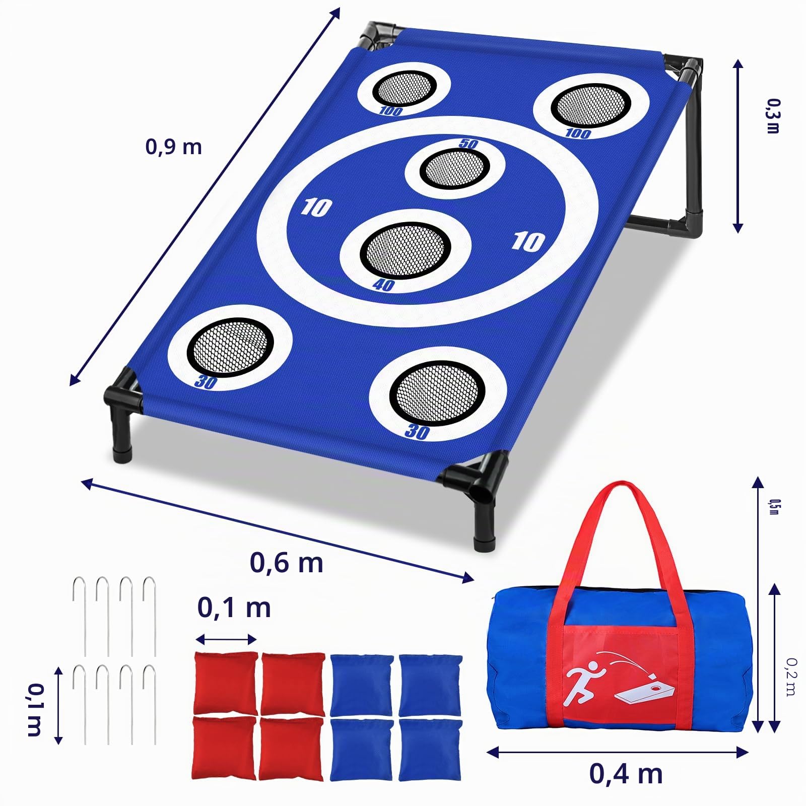 NZQXJXZ Cornhole Spiel Outdoor, Tragbar Cornhole Toss Set mit 8 Cornhole Säckchen und Tragetasche, Ideal für Erwachsene, Familie, Garten, Rasen, Strand, Camping, 3 x 2 Ft