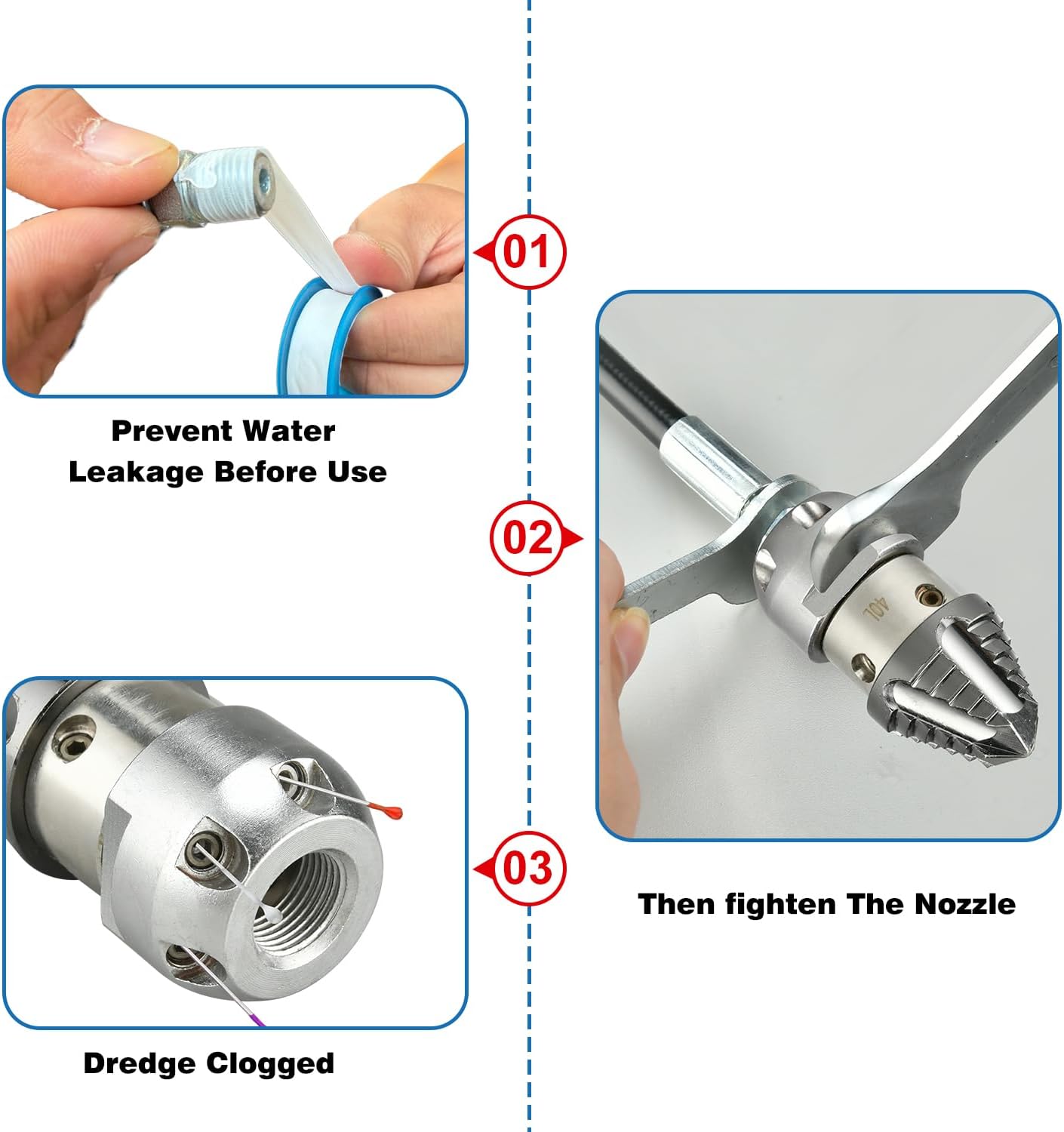 3/8 npt Sewer JetterNozzle for 2900 PSI, 40 L/minPressure Washer - Stainless Steel,360°Quickly Rotating for MunicipalDrain Pipe Cleaning(Big Size)